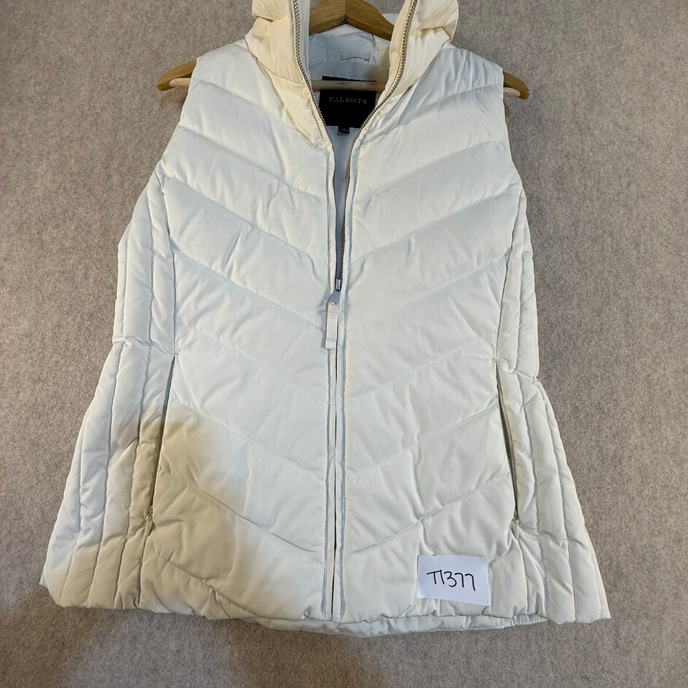 Talbots Womens Ivory White Chevron Quilted Puffer Vest Full Zip Size S T1377